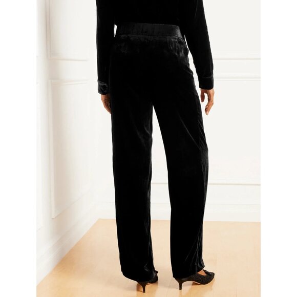 Talbots Dress Pants 10P Black Velvet Flat Front Side Zip Classic Wide Leg $139 - Picture 2 of 10